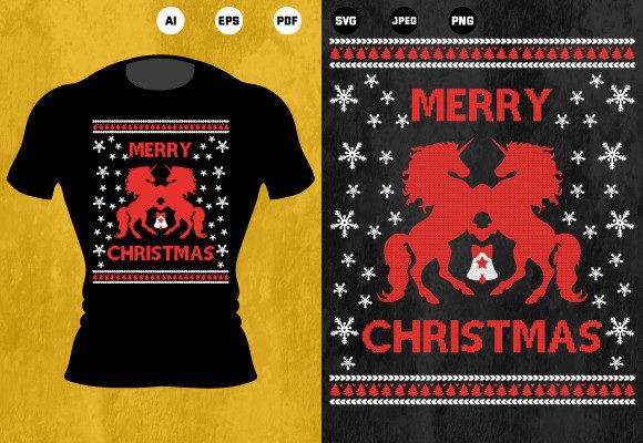 Horse Christmas Ugly T-Shirt Graphics & Print Template Review